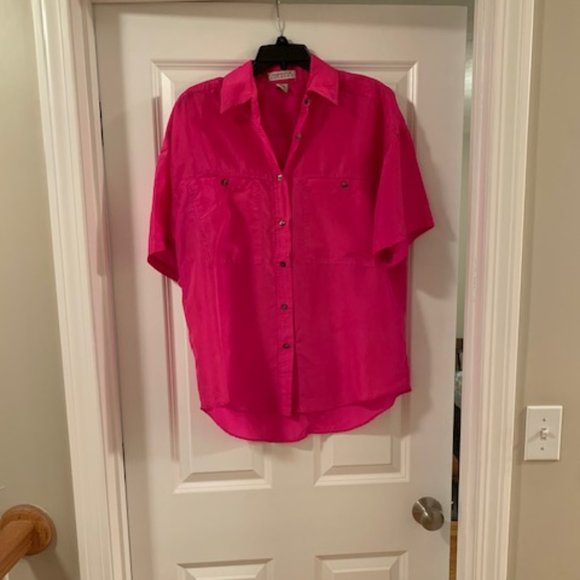 Express Fuchsia 100% Silk Button Down Shirt - Picture 1 of 9